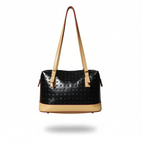 Arcadia Handbags - Arcadia Black & Beige Patent Leather Shoulder Bag One Size